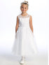 Girls Pearl Sequin Embroidered Tulle Tea Length Communion Plus Size Dress 8.5-20.5